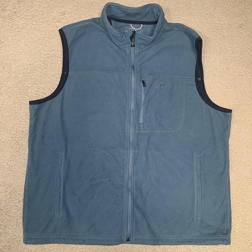 LL Bean Polartec Fleece Vest Men's Sz XL Blue Full Zip Mock Neck Sleeveless Coat